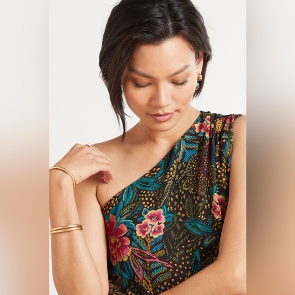 NWT EVEREVE One Shoulder MultiFloral Tropical Azalea Top Made‎ in USA 🇺🇸 LARGE - Picture 3 of 12